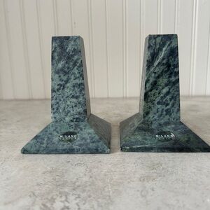 Two Milano Series Green Marble Taper Candle Holders Art Deco Geometric 5” EUC